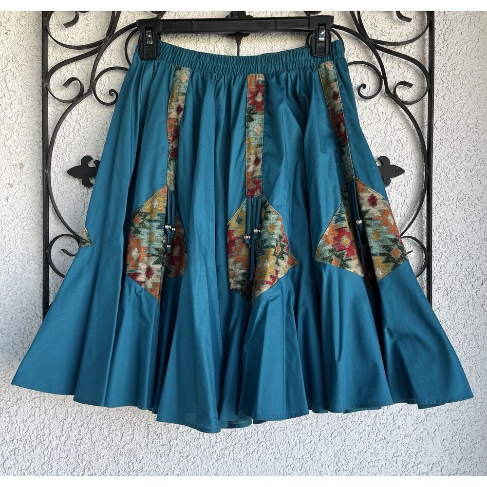 Malco Modes Western Ruffled Pleated Skirt - Size Small - Teal Blue